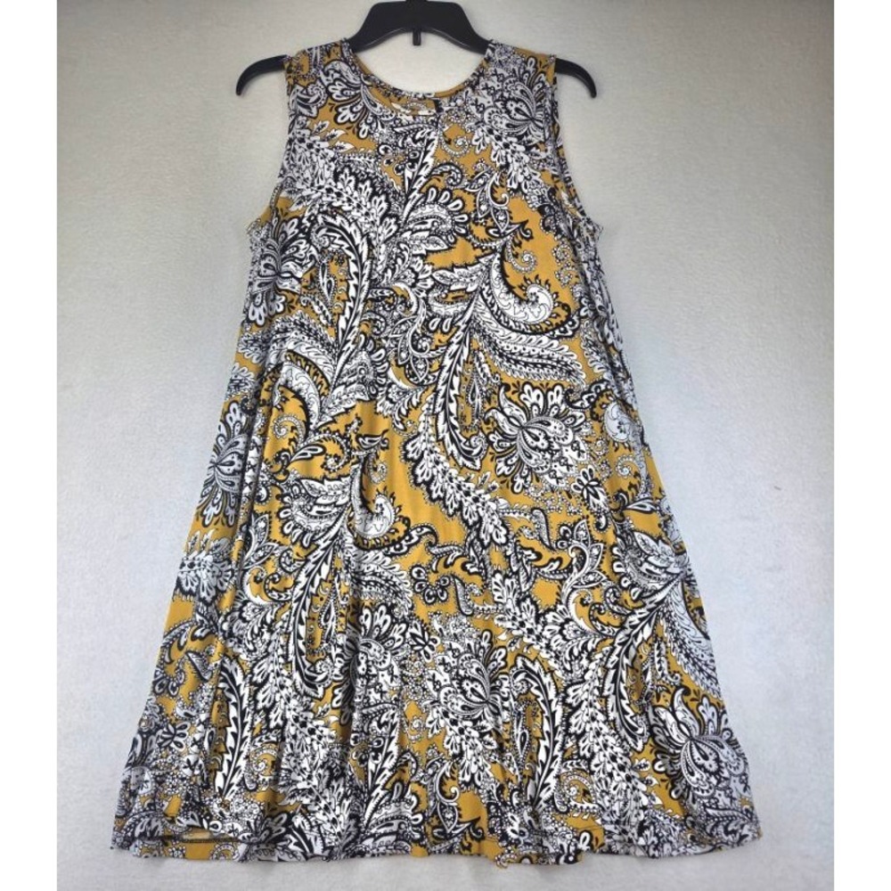 Cynthia Rowley Mustard Yellow Paisley Sleeveless Swing Dress Medium